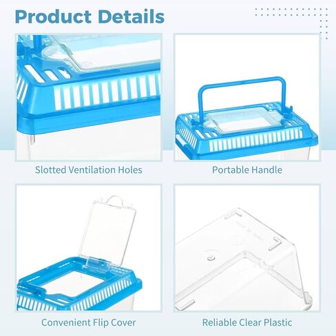 30 PCS Plastic Reptile Terrarium Carrier Cage, Portable Transparent Aquarium Box with Slotted Ventilation Holes for Turtle, Snake, Spider, Breeding, Hatching, Fish, 5 Colors Lid, 5 x 3.4 x 3.4 in in Saudi Arabia