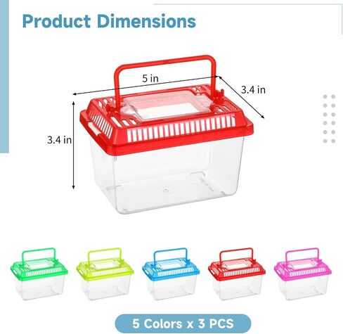 30 PCS Plastic Reptile Terrarium Carrier Cage, Portable Transparent Aquarium Box with Slotted Ventilation Holes for Turtle, Snake, Spider, Breeding, Hatching, Fish, 5 Colors Lid, 5 x 3.4 x 3.4 in in Saudi Arabia