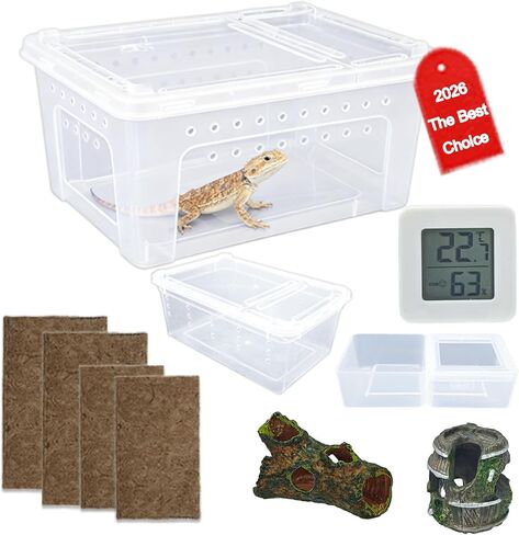 10 Pcs Jumping Spider Enclosure Kit, Acrylic Reptile Breeding Box Cage, Digital Thermometer Hygrometer Temperature, Coco Coir Mats Hides, Water Food Feeder Bowl Dish Indoor Habitat | by Cotkkstt in Saudi Arabia