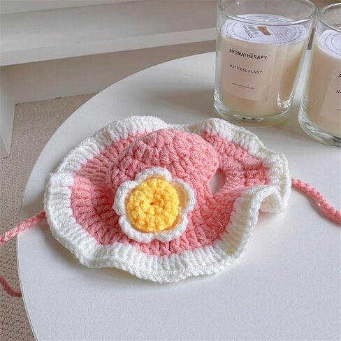 Knitted Pet Hat with Ear Holes & Flower �C Handmade Crochet Beanie for Small Dogs & Cats �C Cute Yarn Cap for Photos & Cold Weather��Pink1, M in Saudi Arabia