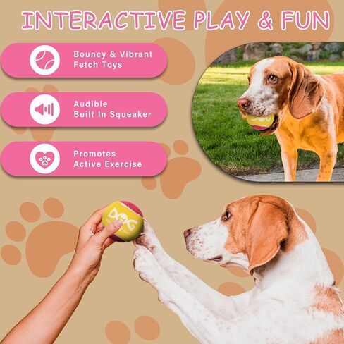 Squeaky Balls for Dogs, Squeaky Dog Toys Balls for Fetch, Funny Puppy Chew Toys, Built-in Squeaker, Idea for Doggie Birthday Gift, Medium - 4 Pack in Kuwait