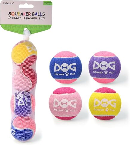 Squeaky Balls for Dogs, Squeaky Dog Toys Balls for Fetch, Funny Puppy Chew Toys, Built-in Squeaker, Idea for Doggie Birthday Gift, Medium - 4 Pack in Kuwait
