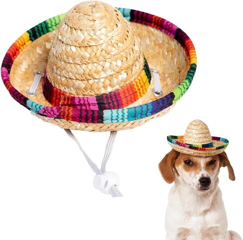 Halloween Cat Hat Pet Sombrero Hat Mexican Pet Straw Cap with Adjustable Chin Strap in Kuwait