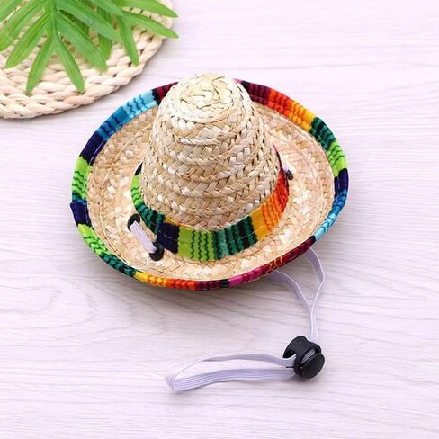 Halloween Cat Hat Pet Sombrero Hat Mexican Pet Straw Cap with Adjustable Chin Strap in Kuwait
