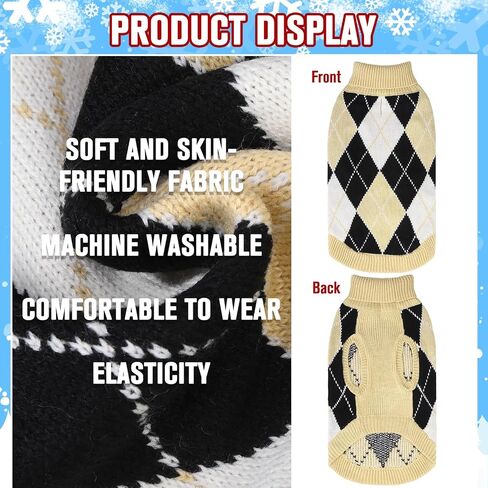 KOOLTAIL Dog Christmas Sweater, Knit Turtleneck Cold Weather Dog Sweaters for Small Medium Large Dogs, Red and Green Plaid Pullover Knitwear Pet Winter Warm Clothes, Puppy Sweater for Girls Boys M in Saudi Arabia