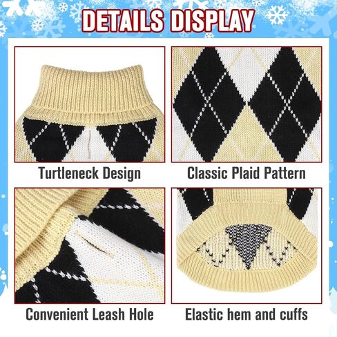 KOOLTAIL Dog Christmas Sweater, Knit Turtleneck Cold Weather Dog Sweaters for Small Medium Large Dogs, Red and Green Plaid Pullover Knitwear Pet Winter Warm Clothes, Puppy Sweater for Girls Boys M in Saudi Arabia