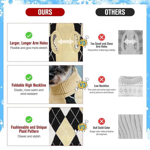 KOOLTAIL Dog Christmas Sweater, Knit Turtleneck Cold Weather Dog Sweaters for Small Medium Large Dogs, Red and Green Plaid Pullover Knitwear Pet Winter Warm Clothes, Puppy Sweater for Girls Boys M in Saudi Arabia