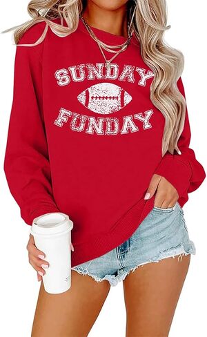 FLOYU Women Sunday Funday Sweatshirt Cute Football Graphic Pullover Game Day Weekend Tops Casual Football Season Shirt in Kuwait