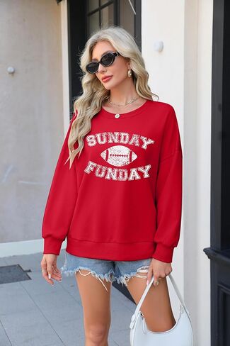FLOYU Women Sunday Funday Sweatshirt Cute Football Graphic Pullover Game Day Weekend Tops Casual Football Season Shirt in Kuwait
