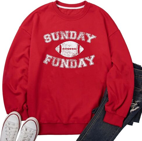 FLOYU Women Sunday Funday Sweatshirt Cute Football Graphic Pullover Game Day Weekend Tops Casual Football Season Shirt in Kuwait