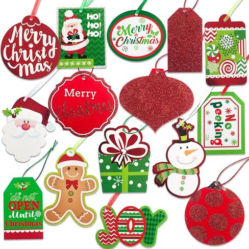 Christmas Tags 60 Count with Untied String (15 Assorted Glitter, Foil, Printed Designs Labels for Xmas Holiday Present Wrapping) in Saudi Arabia