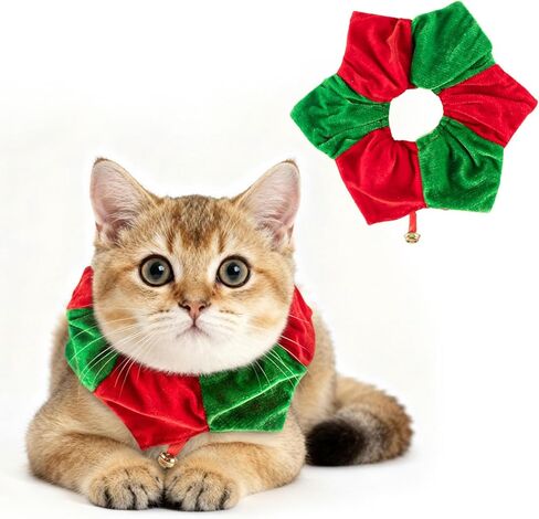 Christmas Pet Collar for Cat Dog, Classical Red Green Jingle Bell Christmas Collar Fun Stretchable Costume Accessory Soft Velvet Collars for Xmas Party Holiday Pet Neckwear L/XL Size in Saudi Arabia
