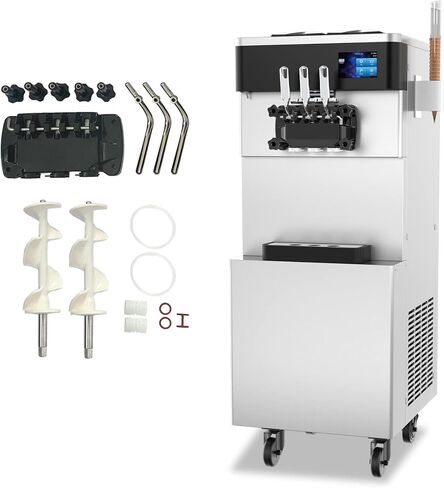XPW Commercial Ice Cream Machine - 110V 2450W 3 Flavors Soft Serve Ice Cream Machine 5.3 to 7.4 Gallons/H Auto Clean LCD Touch Screen The Ideal Soft Serve Maker for Snack Restaurants Bars in Saudi Arabia