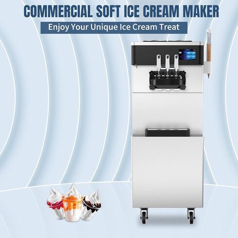 XPW Commercial Ice Cream Machine - 110V 2450W 3 Flavors Soft Serve Ice Cream Machine 5.3 to 7.4 Gallons/H Auto Clean LCD Touch Screen The Ideal Soft Serve Maker for Snack Restaurants Bars in Saudi Arabia