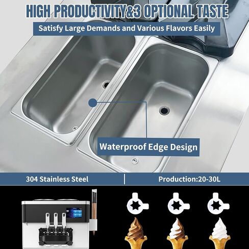 XPW Commercial Ice Cream Machine - 110V 2450W 3 Flavors Soft Serve Ice Cream Machine 5.3 to 7.4 Gallons/H Auto Clean LCD Touch Screen The Ideal Soft Serve Maker for Snack Restaurants Bars in Saudi Arabia