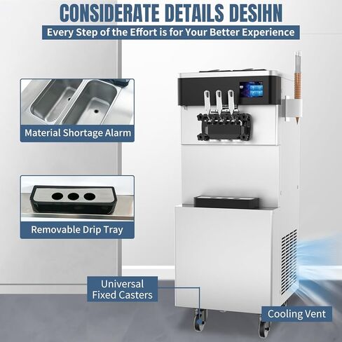 XPW Commercial Ice Cream Machine - 110V 2450W 3 Flavors Soft Serve Ice Cream Machine 5.3 to 7.4 Gallons/H Auto Clean LCD Touch Screen The Ideal Soft Serve Maker for Snack Restaurants Bars in Saudi Arabia