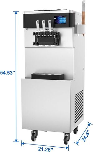XPW Commercial Ice Cream Machine - 110V 2450W 3 Flavors Soft Serve Ice Cream Machine 5.3 to 7.4 Gallons/H Auto Clean LCD Touch Screen The Ideal Soft Serve Maker for Snack Restaurants Bars in Saudi Arabia