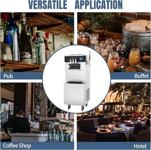 XPW Commercial Ice Cream Machine - 110V 2450W 3 Flavors Soft Serve Ice Cream Machine 5.3 to 7.4 Gallons/H Auto Clean LCD Touch Screen The Ideal Soft Serve Maker for Snack Restaurants Bars in Saudi Arabia