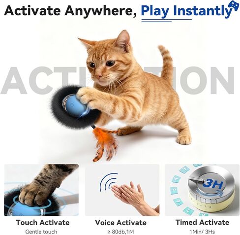 Interactive Cat Toy with Motion Activated Ball & 7-Hole Play Mat, Hide and Seek Exercise Game for Indoor Cats, Automatic Moving Cat Ball in Pouch, Rechargeable Kitten Toys in Kuwait