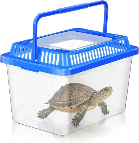 حوض السمك Gatuida Turtle Carrier حوض السمك البلاستيكي الشفاف المحمول للأولاد والبنات للزواحف والسلاحف، غطاء ذو ​​تصميم واسع للنقل الآمن وسهولة التعامل in Saudi Arabia