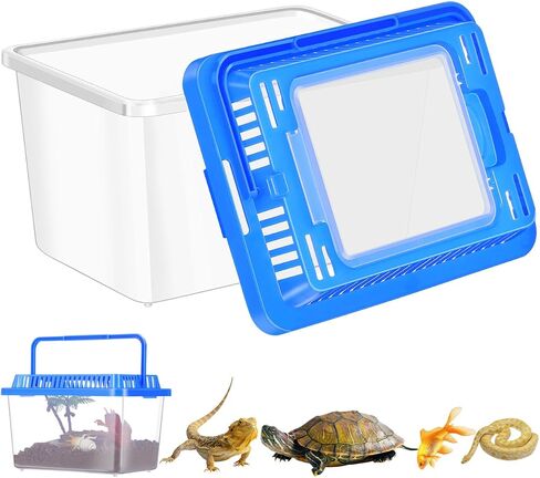 حوض السمك Gatuida Turtle Carrier حوض السمك البلاستيكي الشفاف المحمول للأولاد والبنات للزواحف والسلاحف، غطاء ذو ​​تصميم واسع للنقل الآمن وسهولة التعامل in Saudi Arabia