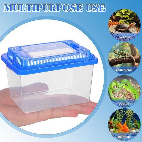 حوض السمك Gatuida Turtle Carrier حوض السمك البلاستيكي الشفاف المحمول للأولاد والبنات للزواحف والسلاحف، غطاء ذو ​​تصميم واسع للنقل الآمن وسهولة التعامل in Saudi Arabia