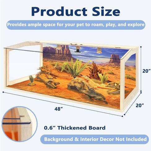 PROLEE Bearded Dragon Tank,Lizard Tank with Clear Tempered Glass Roof,Anti-Scratch Reptile Enclosure, Snake Tank and Reptile Tank,Built-in Light Fixtures with Switch (80 Gallons) in Saudi Arabia