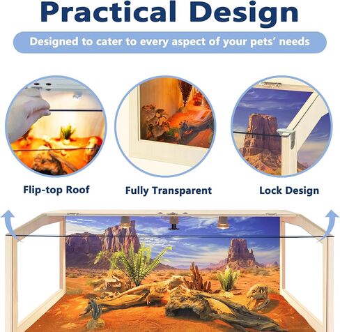 PROLEE Bearded Dragon Tank,Lizard Tank with Clear Tempered Glass Roof,Anti-Scratch Reptile Enclosure, Snake Tank and Reptile Tank,Built-in Light Fixtures with Switch (80 Gallons) in Saudi Arabia