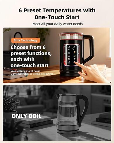 Electric Tea Kettle with Temperature Control, 1.5L Glass smart Water Boiler for Tea, Coffee & Boil, Automatic Shut Off, 12h Keep Warm & One-Touch 6 Presets in Saudi Arabia