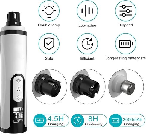 Silent Groom Pro، 2026 مطحنة أظافر الحيوانات الأليفة الصامتة الجديدة، مطحنة أظافر صامتة للكلاب، أداة تشذيب أظافر الكلاب الصامتة، قابلة للشحن عبر USB، مطحنة أظافر كهربائية للحيوانات الأليفة - 1 + 2 * رأس بديل in Kuwait