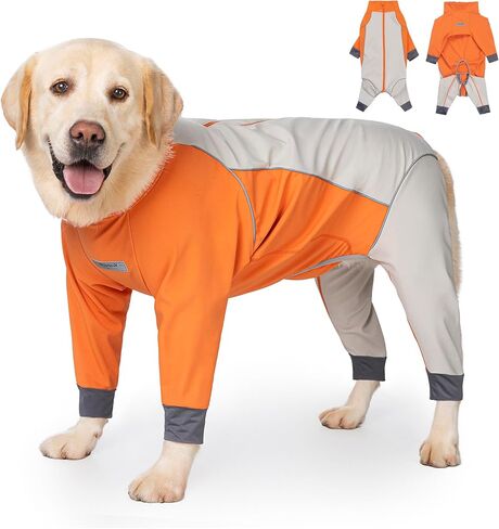 Dog Full Body Winter Coat, Waterproof Fleece Jacket for Small Medium Large Dogs Reflective Snowsuit with Zipper for Outdoor Skating (Orange, 4XL(Weight 50-70 lbs)) in Saudi Arabia