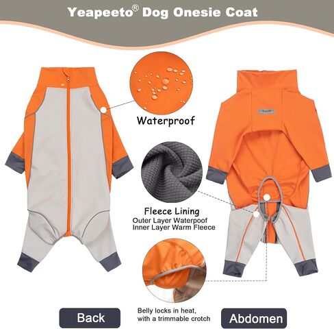 Dog Full Body Winter Coat, Waterproof Fleece Jacket for Small Medium Large Dogs Reflective Snowsuit with Zipper for Outdoor Skating (Orange, 4XL(Weight 50-70 lbs)) in Saudi Arabia