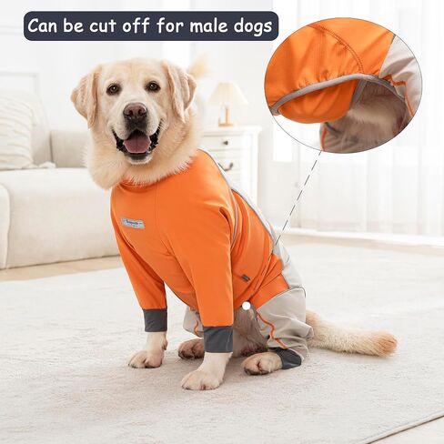 Dog Full Body Winter Coat, Waterproof Fleece Jacket for Small Medium Large Dogs Reflective Snowsuit with Zipper for Outdoor Skating (Orange, 4XL(Weight 50-70 lbs)) in Saudi Arabia