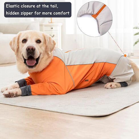 Dog Full Body Winter Coat, Waterproof Fleece Jacket for Small Medium Large Dogs Reflective Snowsuit with Zipper for Outdoor Skating (Orange, 4XL(Weight 50-70 lbs)) in Saudi Arabia