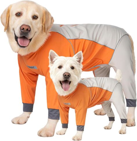 Dog Full Body Winter Coat, Waterproof Fleece Jacket for Small Medium Large Dogs Reflective Snowsuit with Zipper for Outdoor Skating (Orange, 4XL(Weight 50-70 lbs)) in Saudi Arabia