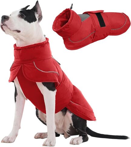 Kuoser Dog Winter Coat, Dog Jackets for Large Dogs, Winter Waterproof Big Doggie Coat, Reflective Dogs Cold Weather Coats, Windproof Turtleneck Pet Puffer Jacket Snowsuit Clothes with Harness Hole in Saudi Arabia