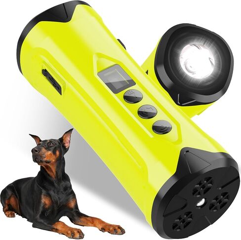 Dog Bark Deterrent Devices, Ultrasonic Anti Barking Device for Dogs, Ultrasonic 50Ft Dog Training Tool with Flashlight Rechargeable Bark Control Safe for Dogs & Human Portable Indoor Outdoor（Yellow） in Saudi Arabia