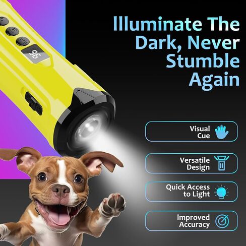 Dog Bark Deterrent Devices, Ultrasonic Anti Barking Device for Dogs, Ultrasonic 50Ft Dog Training Tool with Flashlight Rechargeable Bark Control Safe for Dogs & Human Portable Indoor Outdoor（Yellow） in Saudi Arabia