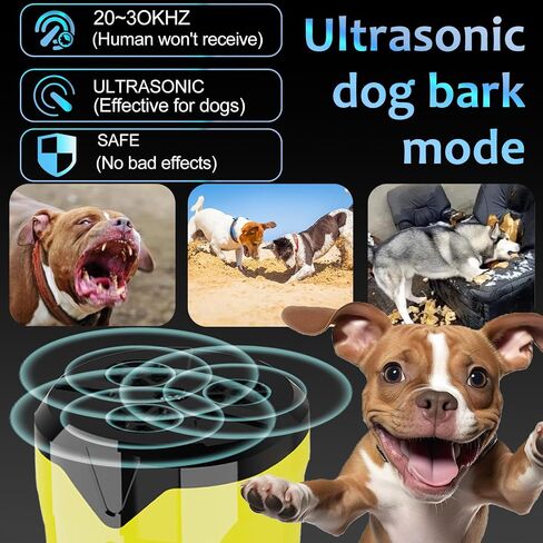 Dog Bark Deterrent Devices, Ultrasonic Anti Barking Device for Dogs, Ultrasonic 50Ft Dog Training Tool with Flashlight Rechargeable Bark Control Safe for Dogs & Human Portable Indoor Outdoor（Yellow） in Saudi Arabia