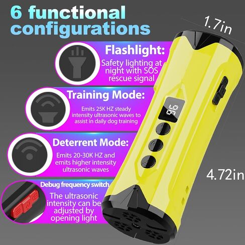 Dog Bark Deterrent Devices, Ultrasonic Anti Barking Device for Dogs, Ultrasonic 50Ft Dog Training Tool with Flashlight Rechargeable Bark Control Safe for Dogs & Human Portable Indoor Outdoor（Yellow） in Saudi Arabia