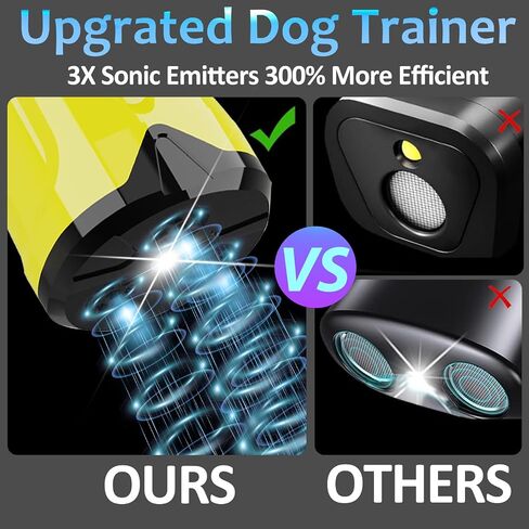 Dog Bark Deterrent Devices, Ultrasonic Anti Barking Device for Dogs, Ultrasonic 50Ft Dog Training Tool with Flashlight Rechargeable Bark Control Safe for Dogs & Human Portable Indoor Outdoor（Yellow） in Saudi Arabia
