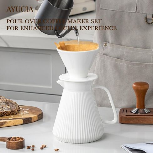 Pour Over Coffee Maker Set, V60 Ceramic Coffee Dripper with Pot Set, 27OZ White Cream Pour Over Coffee Brewer for Home Café Restaurant Camping in Saudi Arabia