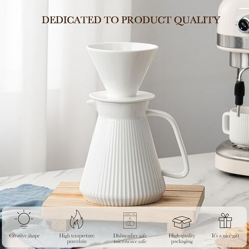 Pour Over Coffee Maker Set, V60 Ceramic Coffee Dripper with Pot Set, 27OZ White Cream Pour Over Coffee Brewer for Home Café Restaurant Camping in Saudi Arabia