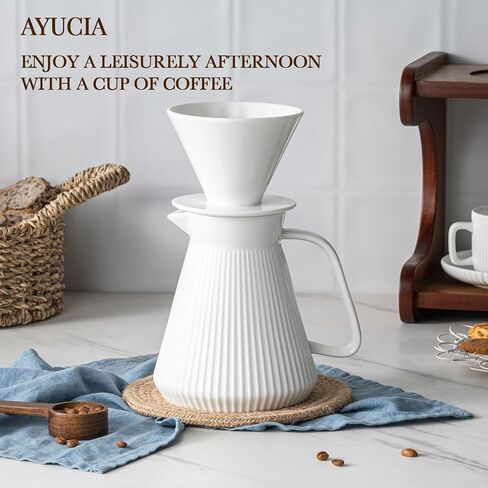 Pour Over Coffee Maker Set, V60 Ceramic Coffee Dripper with Pot Set, 27OZ White Cream Pour Over Coffee Brewer for Home Café Restaurant Camping in Saudi Arabia