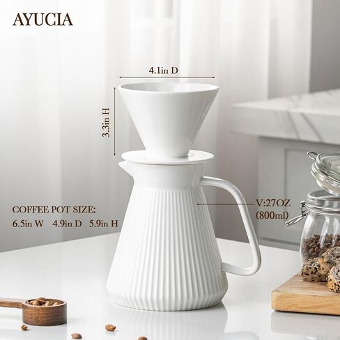 Pour Over Coffee Maker Set, V60 Ceramic Coffee Dripper with Pot Set, 27OZ White Cream Pour Over Coffee Brewer for Home Café Restaurant Camping in Saudi Arabia