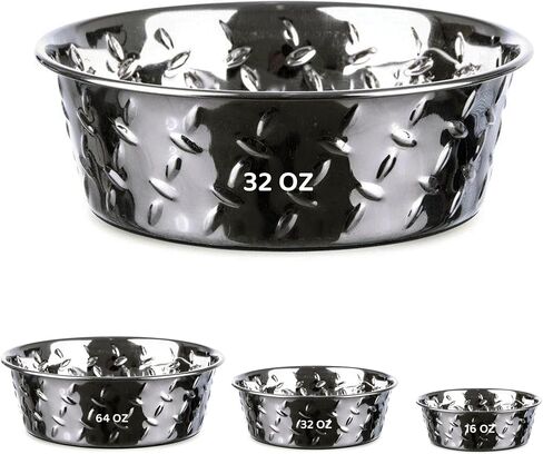 Palz&Co Stainless Steel Platinum Embossed Dog Bowl with Non Slip, No Spill Bottom - Food & Water Dish for Dog, Cat, Small Animals, Dishwasher Safe (Extra Large 64 oz) in Saudi Arabia