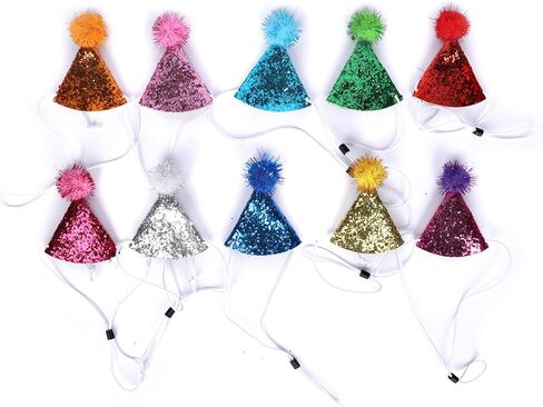 10 Pcs Mini Small Dog Hats Cat Birthday Hats Adjustable Headbands with Pompons for Small Animals Pet in Saudi Arabia