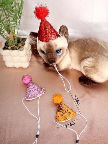 10 Pcs Mini Small Dog Hats Cat Birthday Hats Adjustable Headbands with Pompons for Small Animals Pet in Saudi Arabia