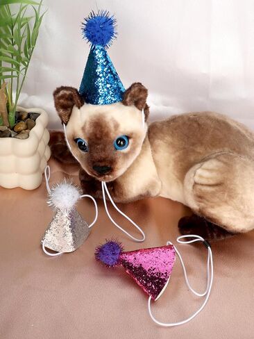 10 Pcs Mini Small Dog Hats Cat Birthday Hats Adjustable Headbands with Pompons for Small Animals Pet in Saudi Arabia