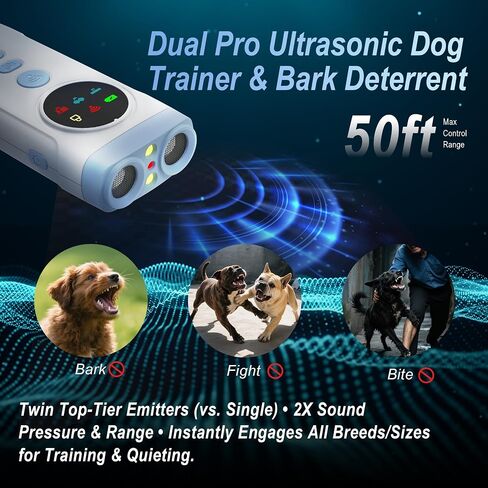 Dog Bark Deterrent Devices, 2X Ultrasonic Anti Barking Device for Dogs, Color Display & 50ft Range, Pet Gentle Anti Barking Device, Portable Safe & Effective Alternative to Bark Collars (Blue) in Saudi Arabia